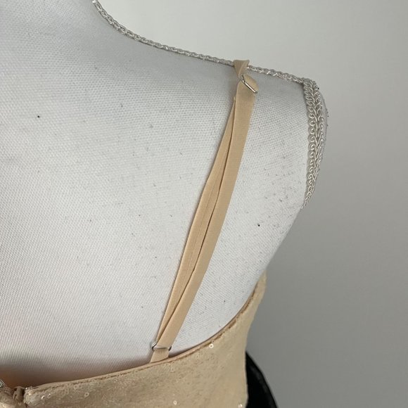 NWT Dress The Population Kady Sequin Block Print Tiered Dress in Cream Black Med - Picture 10 of 11